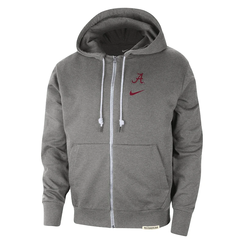 Sweat à capuche entièrement zippé Nike Heather Grey Alabama Crimson Tide Standard Issue Player Performance pour homme