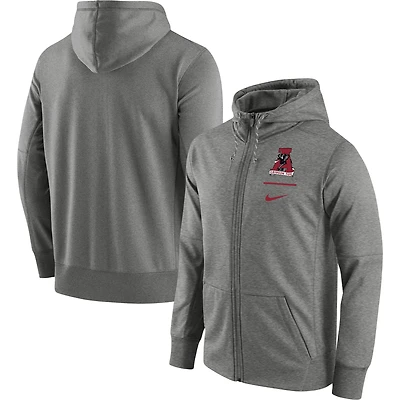 Sweat à capuche entièrement zippé Nike Alabama Crimson Tide Throwback Primary Logo Stack Performance pour homme, gris chiné