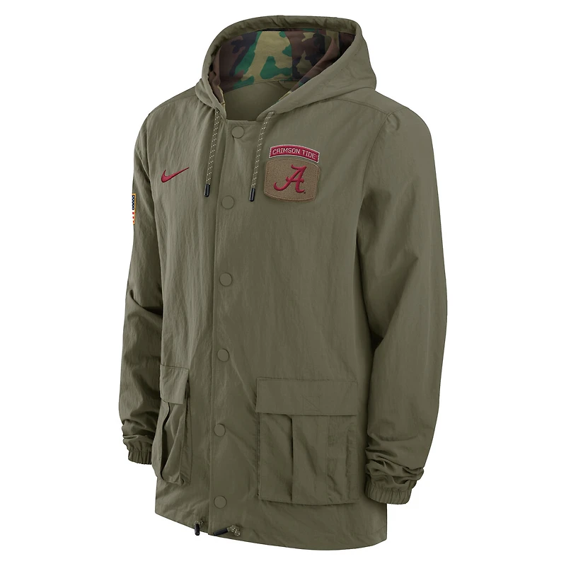 Veste militaire à capuche entièrement pressionnée Nike Olive Alabama Crimson Tide 2024 Military Appreciation pour homme