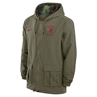 Veste militaire à capuche entièrement pressionnée Nike Olive Alabama Crimson Tide 2024 Military Appreciation pour homme