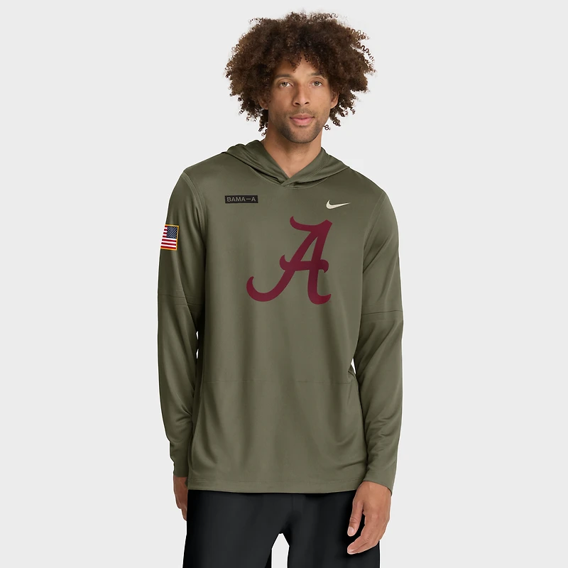 T-shirt à capuche et manches longues Nike Olive Alabama Crimson Tide 2025 Military Appreciation Dri-FIT pour homme