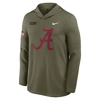 Men's Nike Olive Alabama Crimson Tide 2025 Military Appreciation Dri-FIT Long Sleeve Hoodie T-Shirt