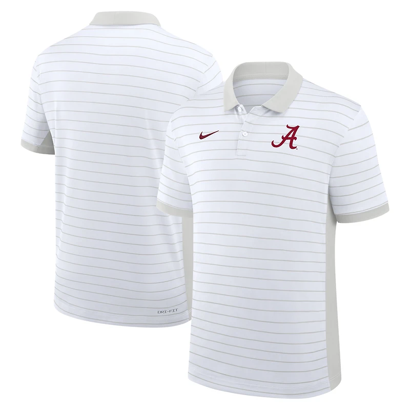 Polo Nike blanc Alabama Crimson Tide 2025 pour homme, début de saison, avec rayures Victory Sideline Dri-FIT