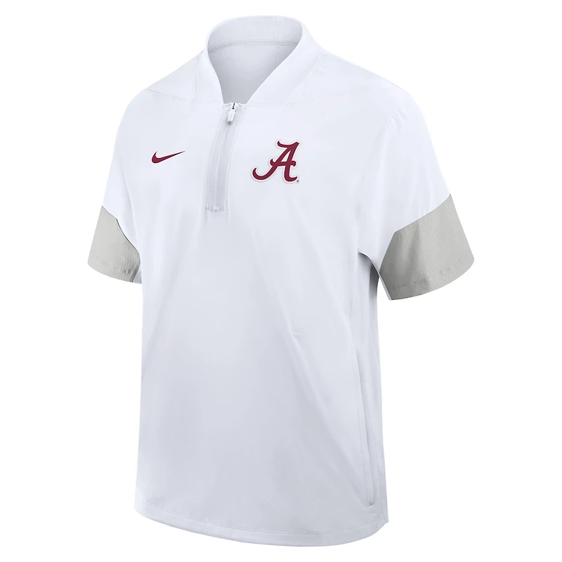 Men's Nike White Alabama Crimson Tide 2025 Sideline Short Sleeve Quarter-Zip Coach Jacket
