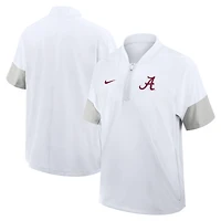 Men's Nike White Alabama Crimson Tide 2025 Sideline Short Sleeve Quarter-Zip Dri-FIT Coach Jacket