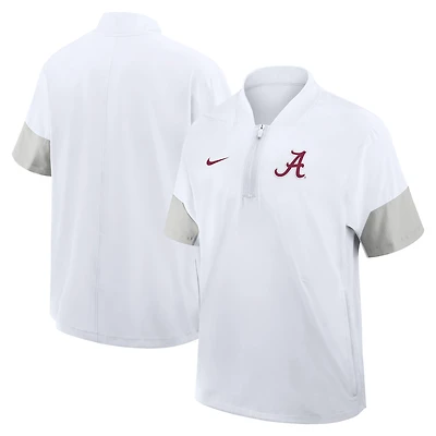 Men's Nike White Alabama Crimson Tide 2025 Sideline Short Sleeve Quarter-Zip Dri-FIT Coach Jacket