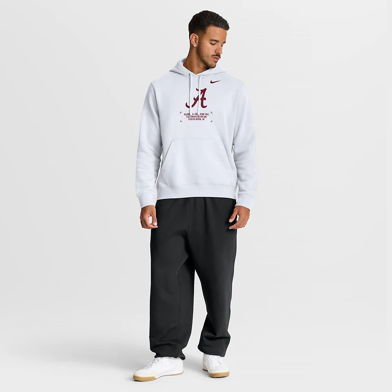 Men's Nike White Alabama Crimson Tide Basketball Two-Hit Club Fleece Pullover Hoodie