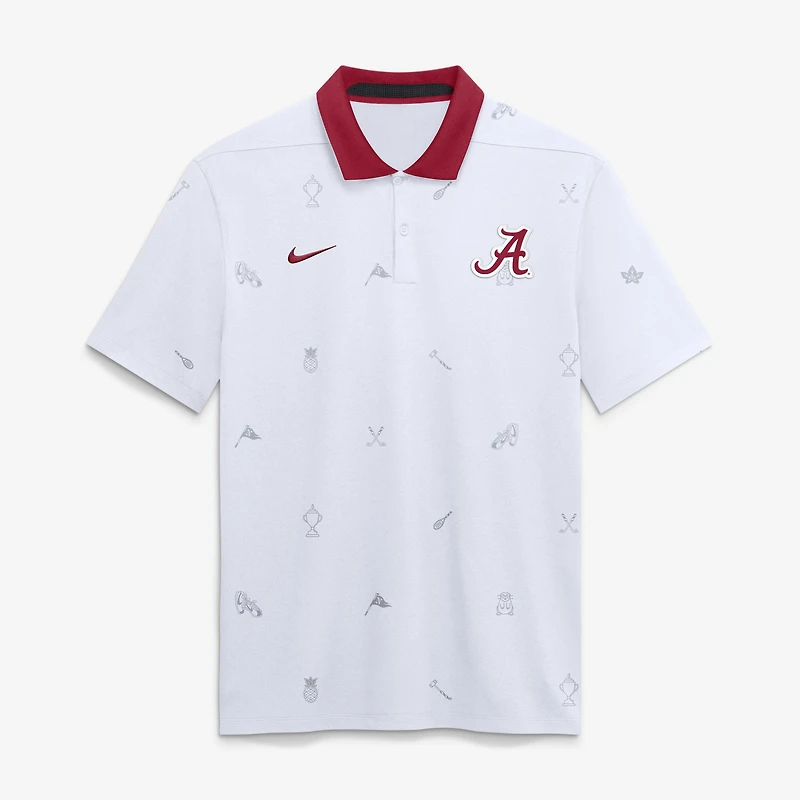 Polo Nike Dri-FIT blanc pour homme, motif Vapor, Alabama Crimson Tide