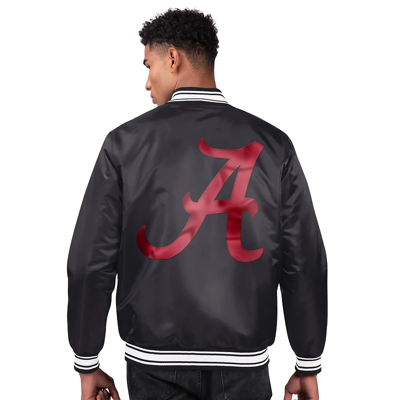 Men's Starter Black Alabama Crimson Tide Two-Hit Satin Varsity Full-Snap Jacket