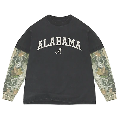 T-shirt à manches longues épais Uscape Apparel noir/camouflage Alabama Crimson Tide Back Bay Twofer pour homme
