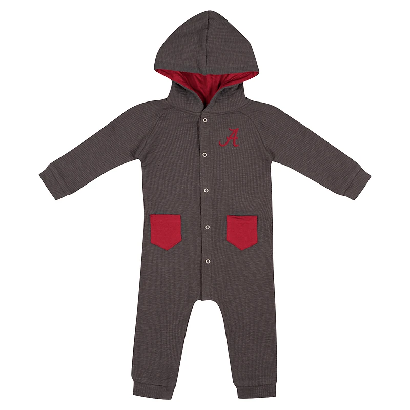 Barboteuse à capuche boutons-pression et motif gaufré Zando-Zan pour nouveau-né nourrisson Colosseum Charcoal Alabama Crimson Tide
