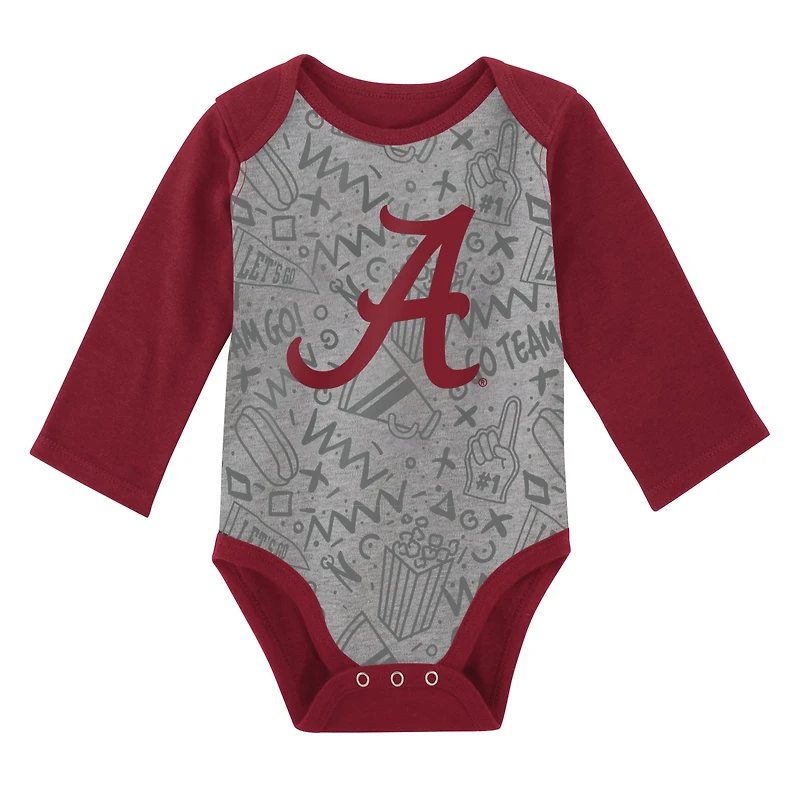 Newborn & Infant White/Gray Alabama Crimson Tide 2-Pack Play Time Long Sleeve Bodysuit Set