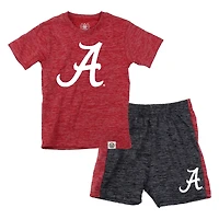 Ensemble t-shirt et short Wes & Willy Crimson Alabama Tide en laine nuageuse pour enfants d'âge préscolaire