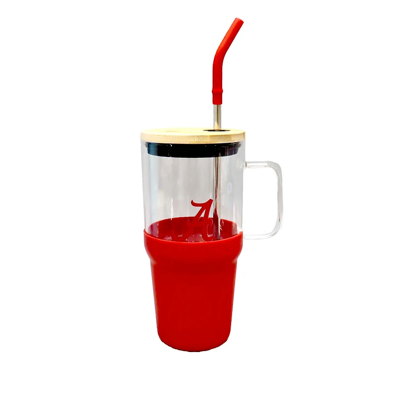 Gobelet en verre Alabama Crimson Tide de 40 oz de The Memory Company avec plateau à collation en silicone