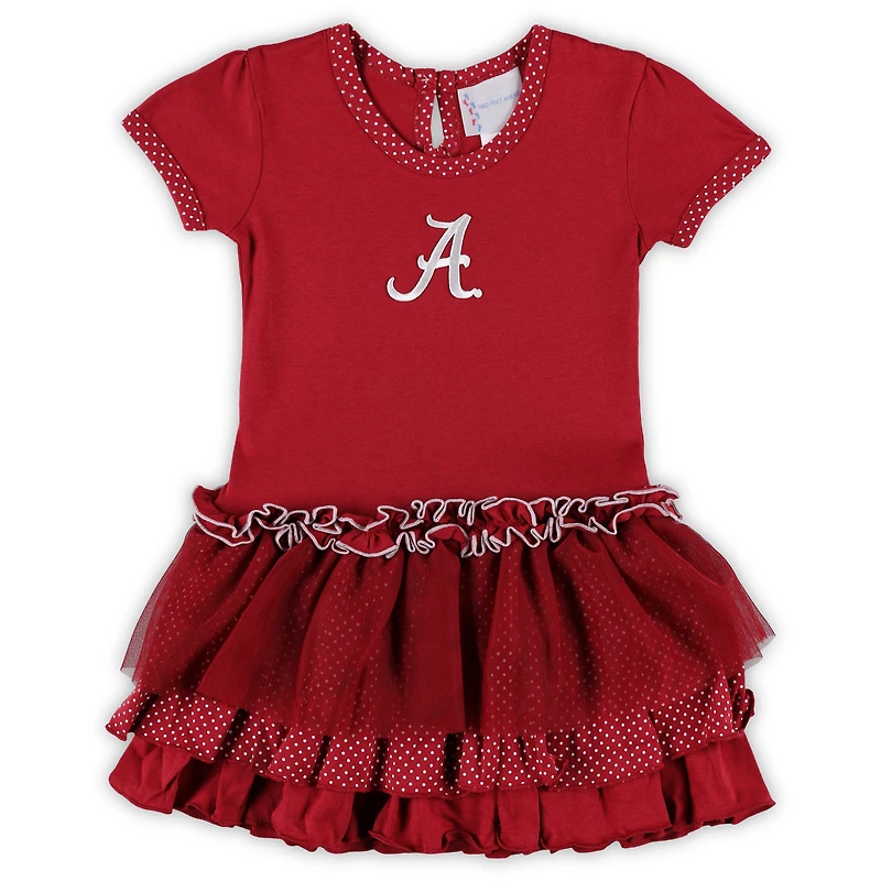 Robe tutu à pois Crimson Alabama Tide pour tout-petit avec deux pieds pin' avance
