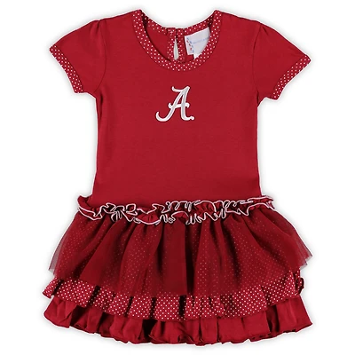 Robe tutu à pois Crimson Alabama Tide pour tout-petit avec deux pieds pin' avance