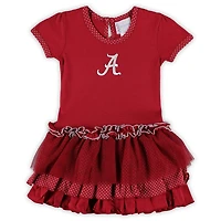 Robe tutu à pois Crimson Alabama Tide pour tout-petit avec deux pieds pin' avance