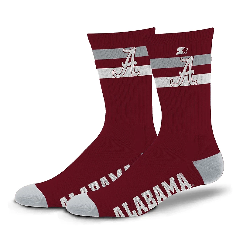 Chaussettes d'équipage unisexes Starter Alabama Crimson Tide Team Color à deux bandes