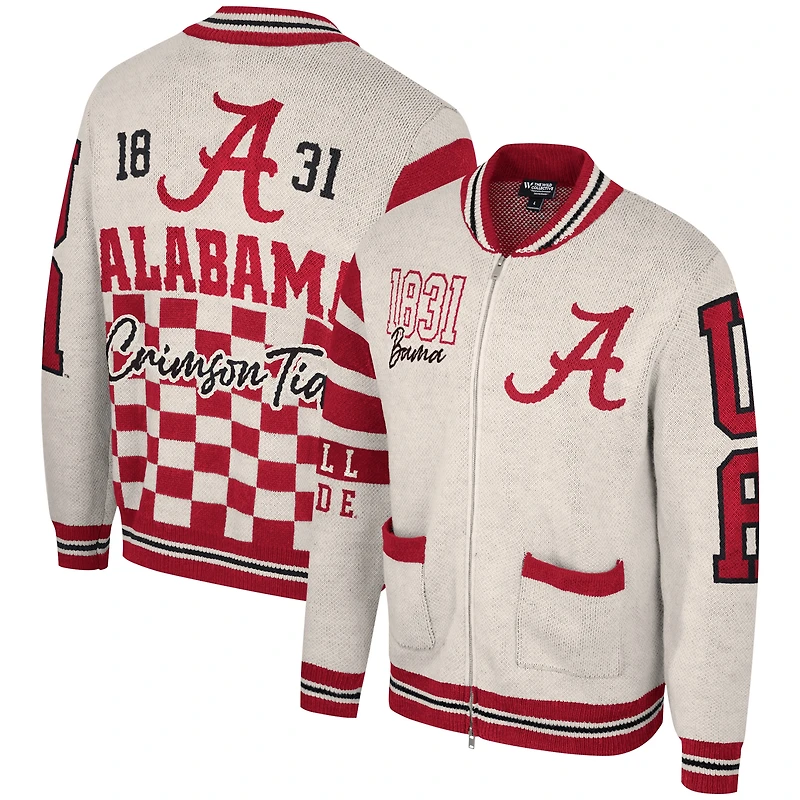 Pull jacquard boutonné unisexe The Wild Collective crème Alabama Crimson Tide