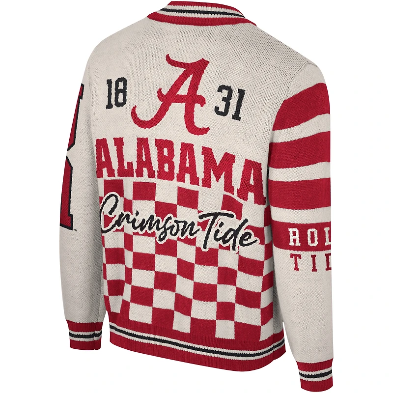 Unisex The Wild Collective Cream Alabama Crimson Tide Full-Zip Jacquard Sweater