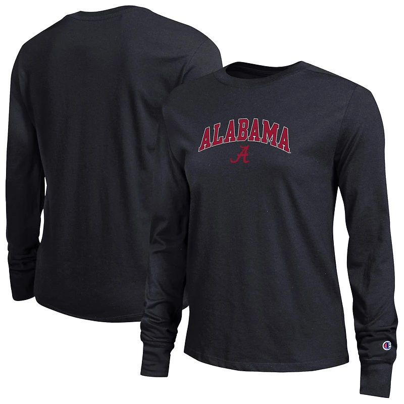T-shirt à manches longues noir avec logo Arch Over de l'Alabama Crimson Tide pour femme