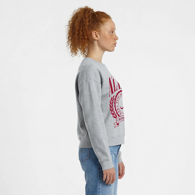 Sweat-shirt à col rond Powerblend gris chiné pour femme, modèle Champion Alabama Crimson Tide, avec écusson académique.