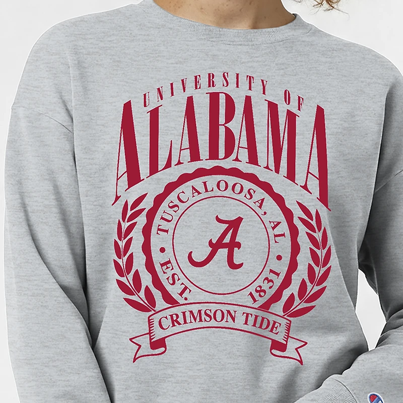 Women's Champion Heather Gray Alabama Crimson Tide Academic Crest Powerblend Crewneck Sweatshirt