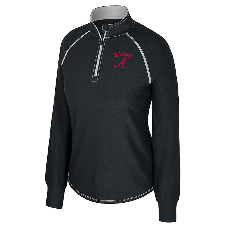 Women's Colosseum Black Alabama Crimson Tide Bikram Raglan Quarter-Zip Top