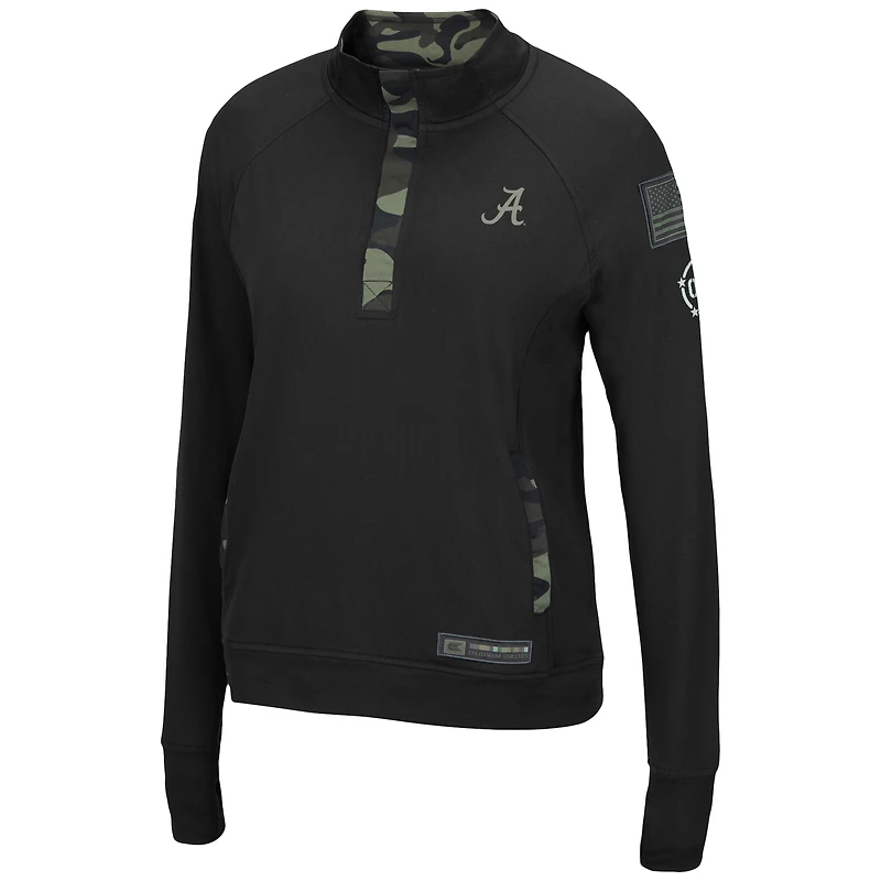 Veste femme Colosseum Black Alabama Crimson Tide OHT Military Appreciation Depth Raglan Quarter-Snap Jacket