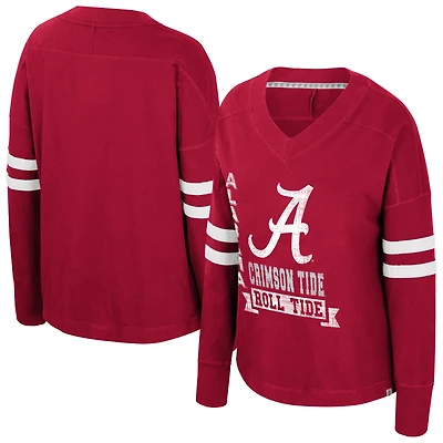 Women's Colosseum  Crimson Alabama Tide Oversized Violet Distressed V-Neck Long Sleeve T-Shirt