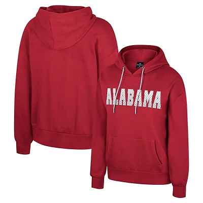 Women's Colosseum Crimson Alabama Tide Reflection Rhinestone Drawcord Pullover Hoodie