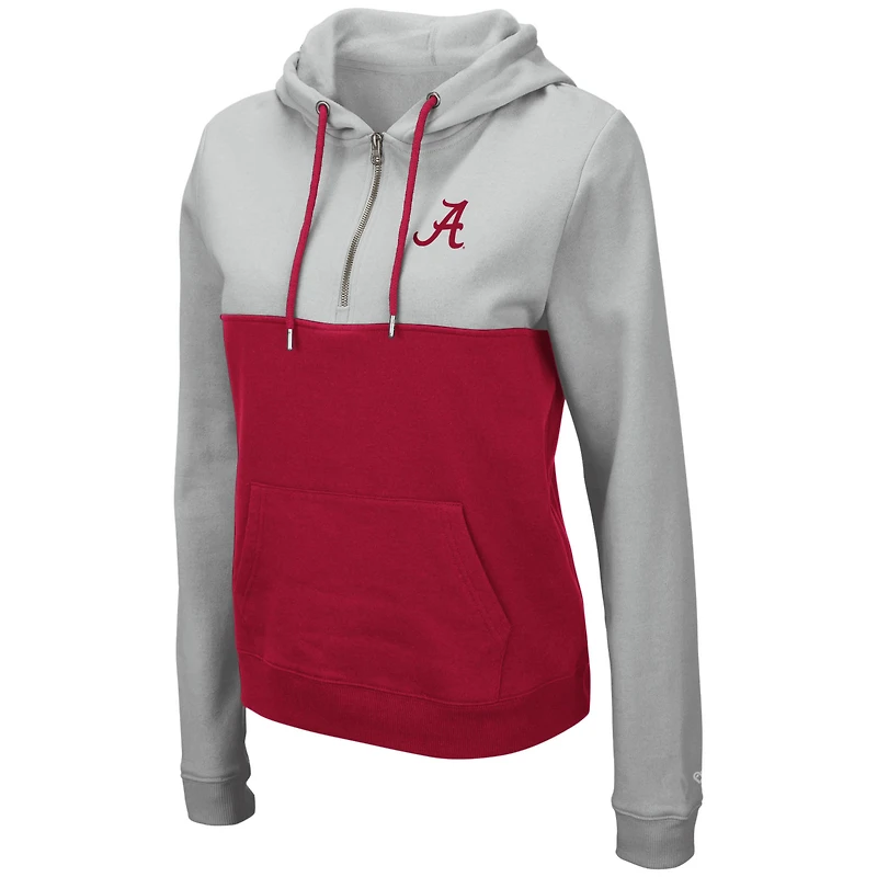 Sweat à capuche léger demi-zip pour femme Colosseum gris/cramoisi Alabama Crimson Tide Aidan