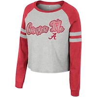 Women's Colosseum Heather Gray Alabama Crimson Tide I'm Gliding Here Raglan Long Sleeve Cropped T-Shirt