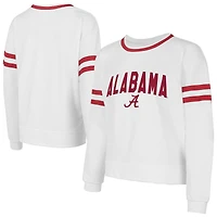 Haut à manches longues en molleton français Concepts Sport blanc Alabama Crimson Tide Borough pour femme, avec col arqué