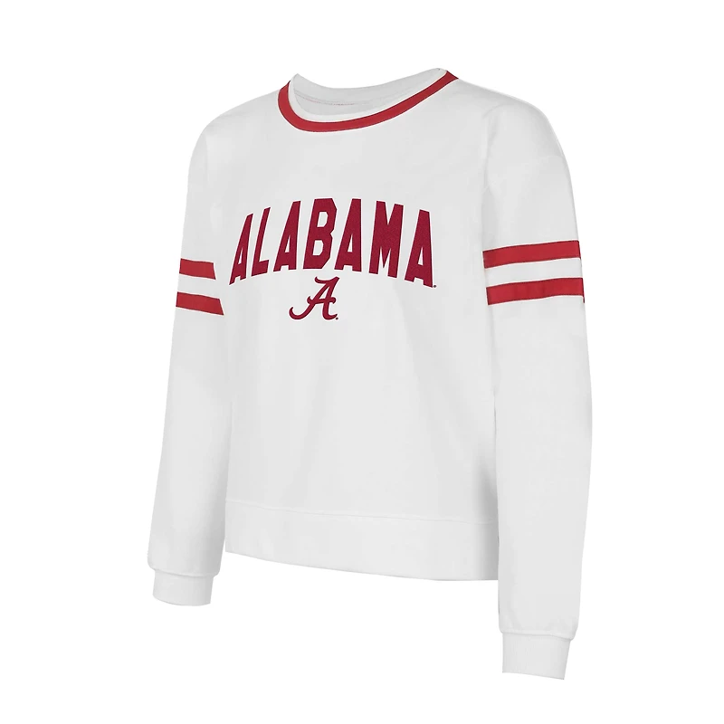 Haut à manches longues en molleton français Concepts Sport blanc Alabama Crimson Tide Borough pour femme, avec col arqué