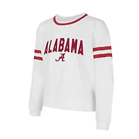 Haut à manches longues en molleton français Concepts Sport blanc Alabama Crimson Tide Borough pour femme, avec col arqué