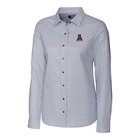 Chemise boutonnée à manches longues et extensible rayures Oxford pour femme, couleur anthracite, Alabama Crimson Tide, Cutter & Buck