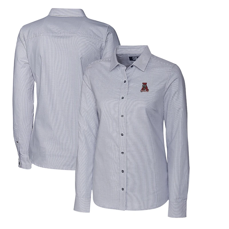 Women's Cutter & Buck Charcoal Alabama Crimson Tide Oxford Stripe Stretch Long Sleeve Button-Up Shirt