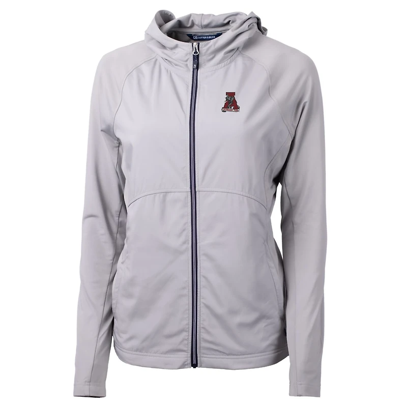 Women's Cutter & Buck Gray Alabama Crimson Tide Adapt Eco Knit Hybrid Recycled Full-Zip Hoodie