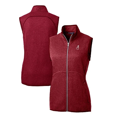 Gilet en tricot zippé pour femme Cutter & Buck Heather Red Alabama Crimson Tide Alumni Mainsail