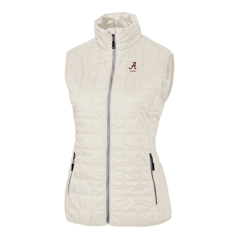 Gilet matelassé isolant entièrement zippé pour femme Cutter & Buck Oatmeal Alabama Crimson Tide Alumni Rainier PrimaLoft Eco