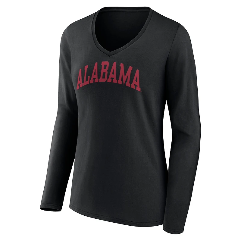 T-shirt à manches longues et col en V Fanatics pour femmes, noir, Alabama Crimson Tide Basic Arch