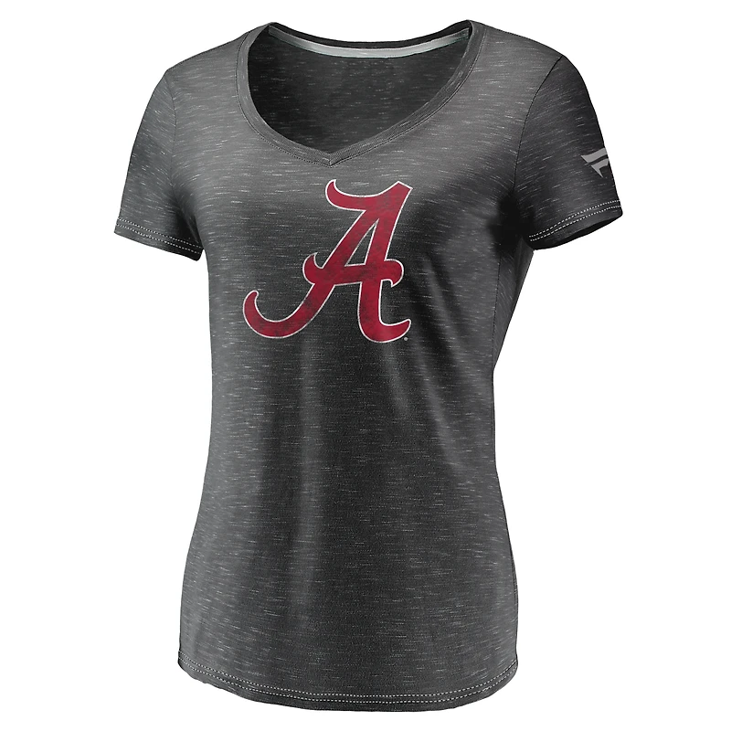 Women's Fanatics Charcoal Alabama Crimson Tide Primary Logo Space-Dye V-Neck T-Shirt
