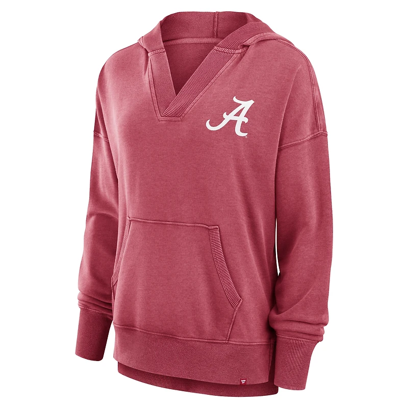 Women's Fanatics  Crimson Alabama Tide Initiative Snow Wash French Terry V-Neck Pullover Hoodie