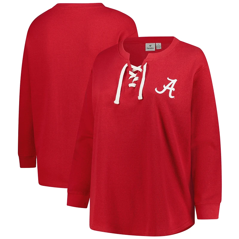 Women's Fanatics Crimson Alabama Tide Lace-Up Waffle Knit Plus Long Sleeve T-Shirt