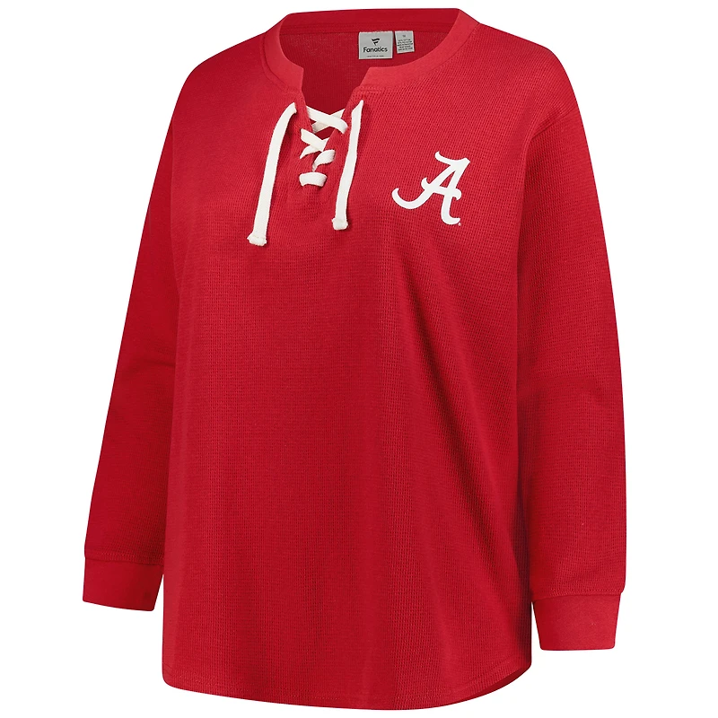 Women's Fanatics Crimson Alabama Tide Lace-Up Waffle Knit Plus Long Sleeve T-Shirt