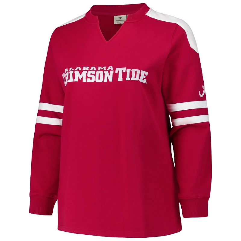 Women's Fanatics Crimson Alabama Tide Plus Contrast Sleeve Fleece Pullover Sweatshirt