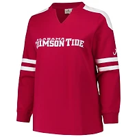 Women's Fanatics Crimson Alabama Tide Plus Contrast Sleeve Fleece Pullover Sweatshirt