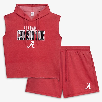 Women's Fanatics Heather Crimson Alabama Tide Plus Shorts & Sleeveless Hoodie Sleep Set