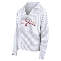 Women's Fanatics  White Alabama Crimson Tide Striped Notch Neck Pullover Hoodie